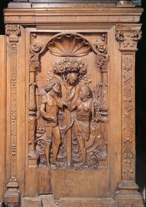 聖歌隊の屋台からのアダムとイブ、1526年（木）